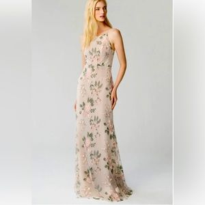 Beige floral lace bridesmaid / formal dress